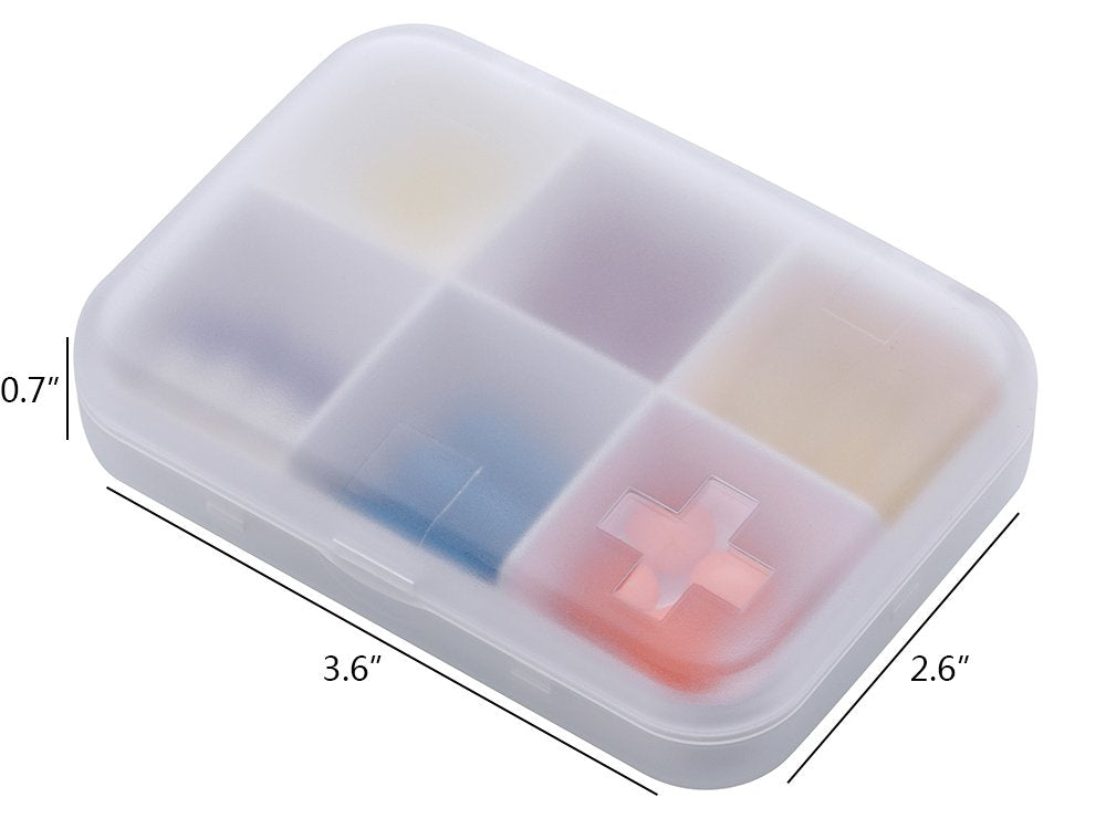 ZDQZC Portable Pill Organizer - Slim Pill Box for Purse or Travel, Compact Pill Case(6 Compartment,White)