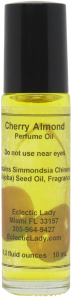 Cherry Almond Perfume Oil, 0.3 Oz Portable Roll-On Fragrance with Long-Lasting Scent, Delightful Essential Oils and Jojoba Oil f