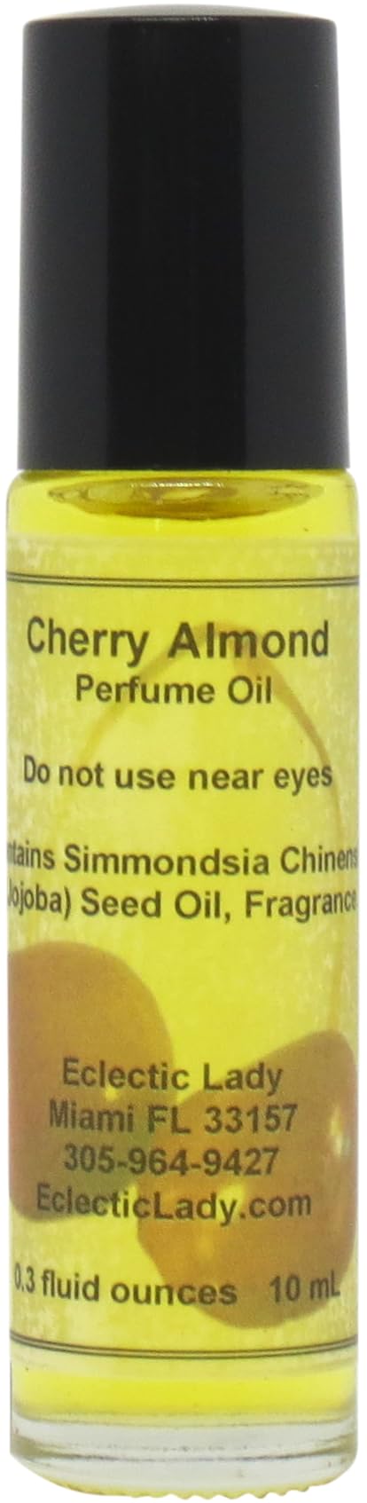 Cherry Almond Perfume Oil, 0.3 Oz Portable Roll-On Fragrance with Long-Lasting Scent, Delightful Essential Oils and Jojoba Oil f