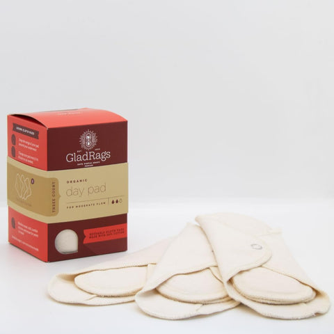 GladRags Natural Organic Undyed Cotton Reusable Day Pad (1-Pack) - 100% GOTS Certified Organic Menstrual Pad, Washable Pantyline