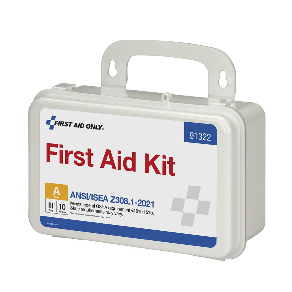 First Aid Only 91322 ANSI A 2021 and OSHA Compliant First Aid Kit, 10-Person Emergency First Aid Kit for Business, Home, Car, an