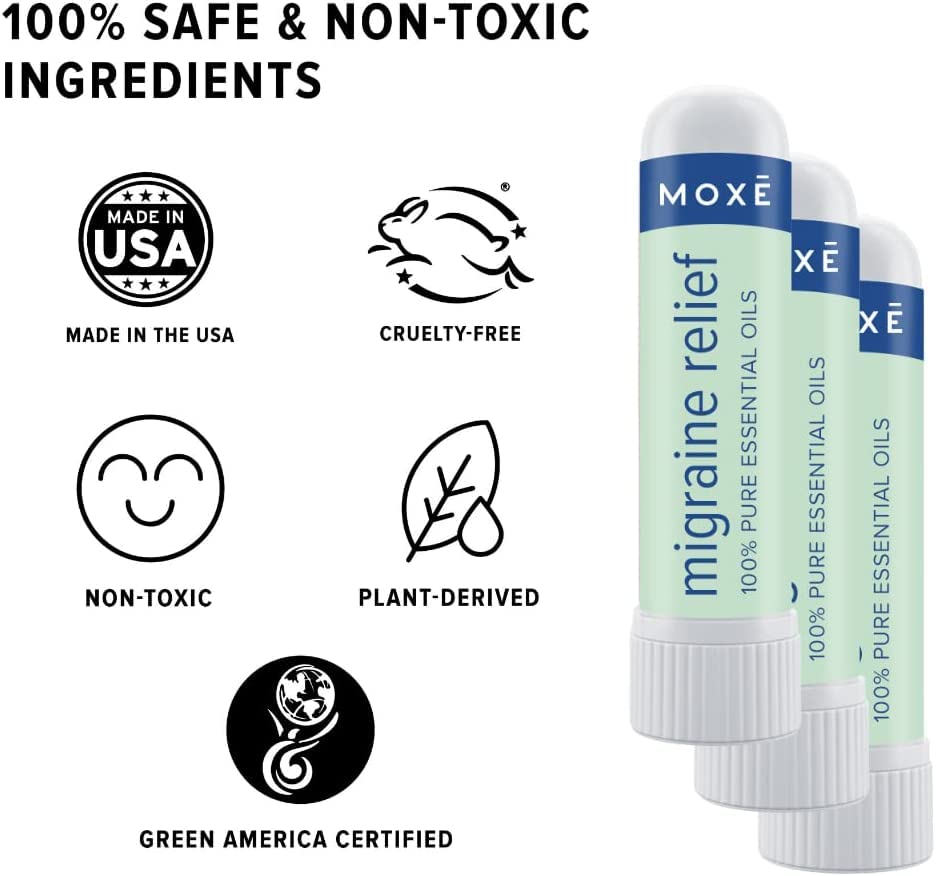 MOXE Migraine Relief Nasal Inhalers, Essential Oils for Headaches & Tension Relief, Portable Aromatherapy, Easy-to-Use, Pure & U
