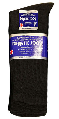 Physicians Approved Diabetic Socks Crew Unisex 3, 6 or 12-Pack (9-11, 3 Pairs Black)