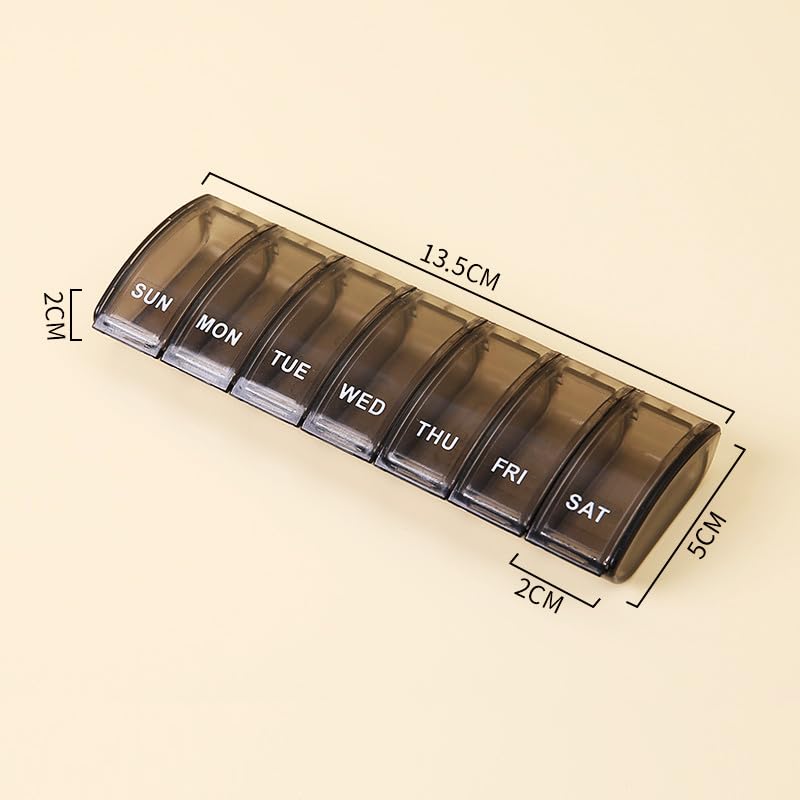 Wopanxye Large Weekly Medicine Organizer, 7-Day Portable Pill Case Box, Grey, Travel-size Pill Dispenser Reminder Tracker for Vi