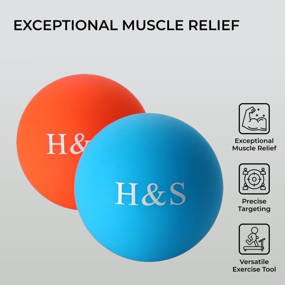 H&S 2 x Silicone Lacrosse Ball - Foot Massage Ball - Massage Balls for Back - Trigger Point Muscle Roller & Hand Exercise Set fo