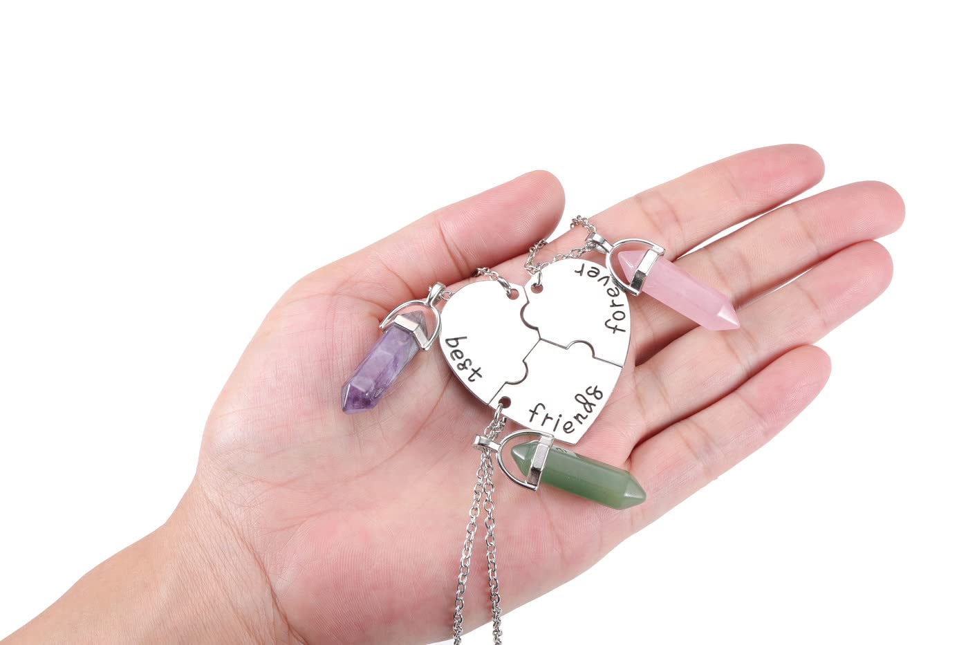 PESOENTH BFF Best Friend Necklace for 3- Healing Crystal Friendship Necklaces BFF Gifts Women Matching Heart Best Friends Foreve