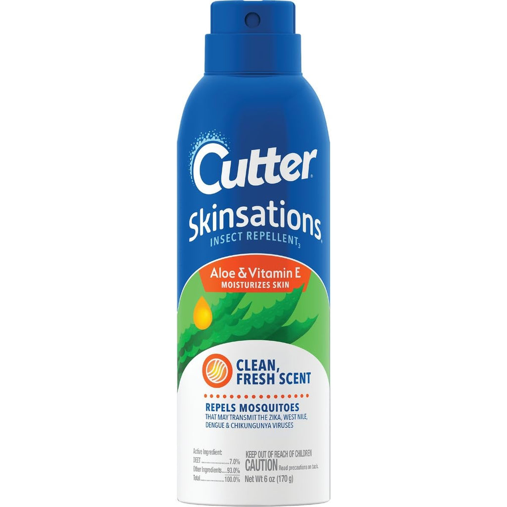 Cutter Skinsations Insect Repellent, Repels Mosquitos, Ticks, Gnats, Fleas, 7% DEET, 6 fl Ounce (Aerosol Spray)