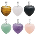 HEUOFST 6 Packs Real Natural Crystal Quartz Stone Pendant Assort Love Heart Shaped Healing Chakra Reiki Charms Bulk for Jewelry 