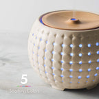 Ellia , Gather Ultrasonic Aroma Diffuser , Grey , Ceramic & Wood | 200mL Humidifier with Color-Changing Light & Mood Sounds | 10