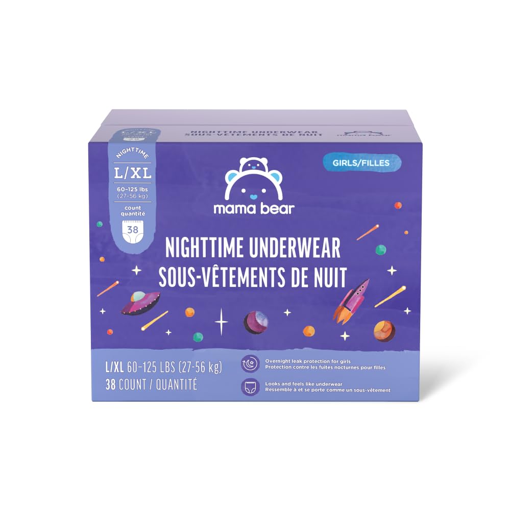 Amazon Brand - Mama Bear Girls Nighttime Underwear for Bedwetting, Overnight Protection, Hypoallergenic, Size L/XL (60-125 lbs)
