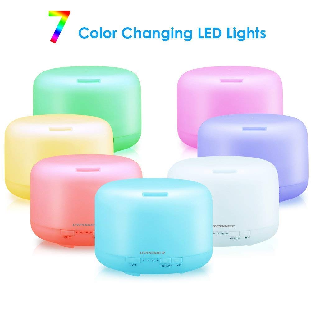 URPOWER Upgraded 500ML Essential Oil Diffuser Humidifiers Ultrasonic Aromatherapy Diffusers with 4 Timer Settings and Waterless