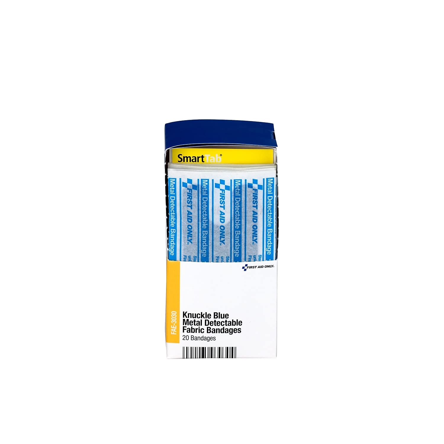 First Aid Only FAE-3030 SmartCompliance Refill Blue Metal Detectable Knuckle Bandages, 20 Count