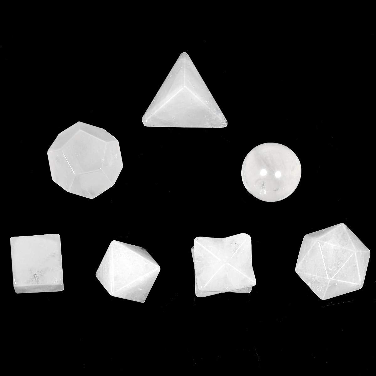 SUNYIK Platonic Solids Sacred Geometry Set of 7, Natural Sacred Gemstones Kit with Merkaba Star for Reiki Healing Meditation Wic