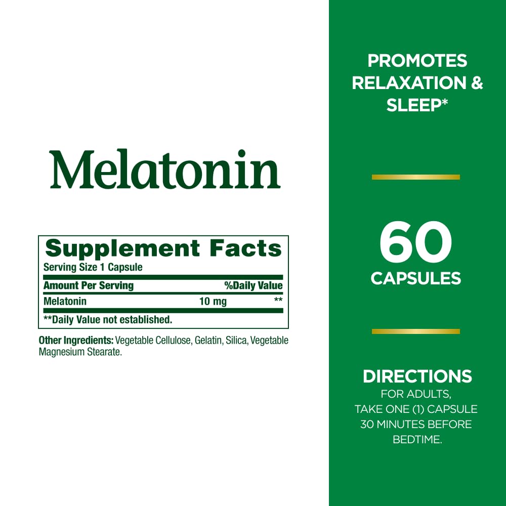 Nature's Bounty Melatonin, 100% Drug-Free Sleep Aid, Dietary Supplement, 10 mg, 60 Count