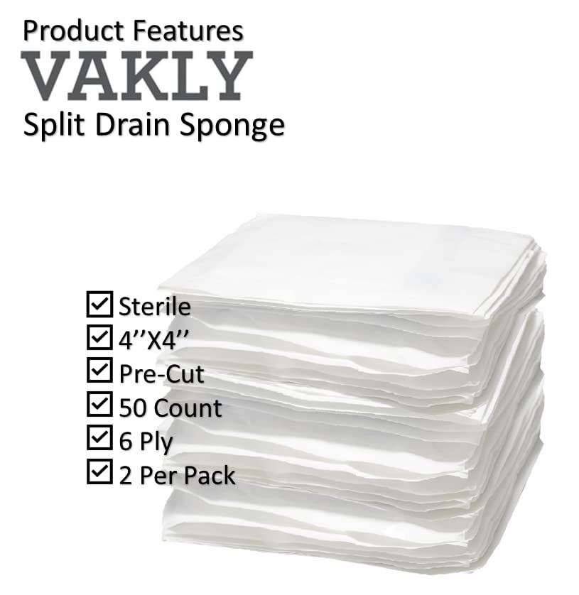 Split Drain Sponge Gauze 4x4 Sterile 6 Ply Pads [Pack of 50] Absorbent Precut 4X4 Non-Woven Slit Bandage for I.V. Tracheostomy -
