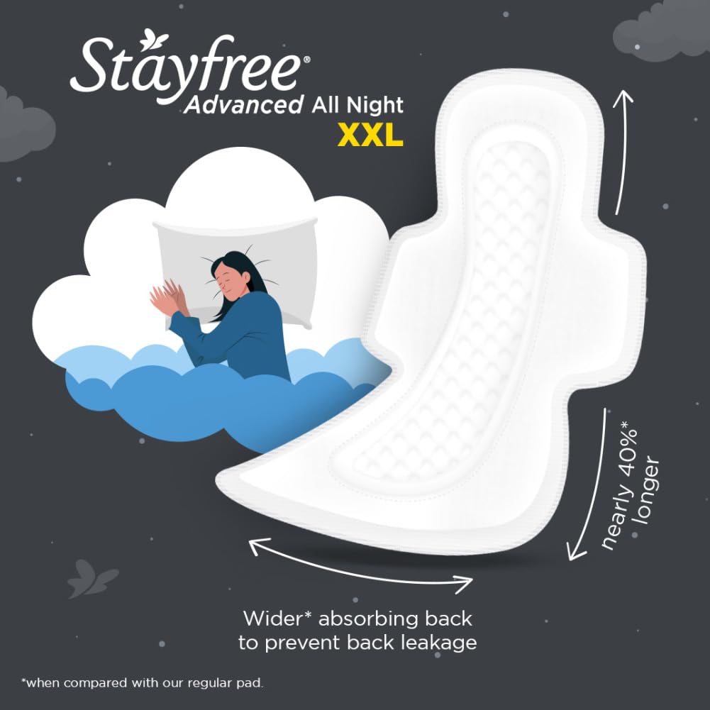 Stayfree Advanced Extra Large All Night Soft Cover Sanitary Pads For Women With Wings, 28 Pads