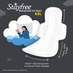 Stayfree Advanced Extra Large All Night Soft Cover Sanitary Pads For Women With Wings, 28 Pads