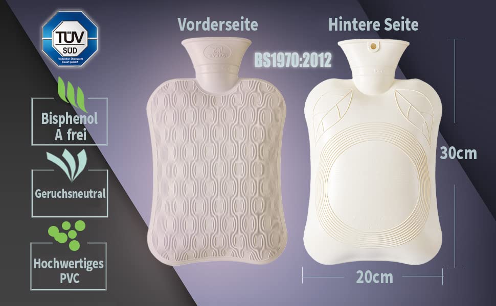 BYXAS Hot Water Bottle with Hand Pocket Cover-2.0L BPA Free PVC Water Bag, Odorless Superior Material, Grey