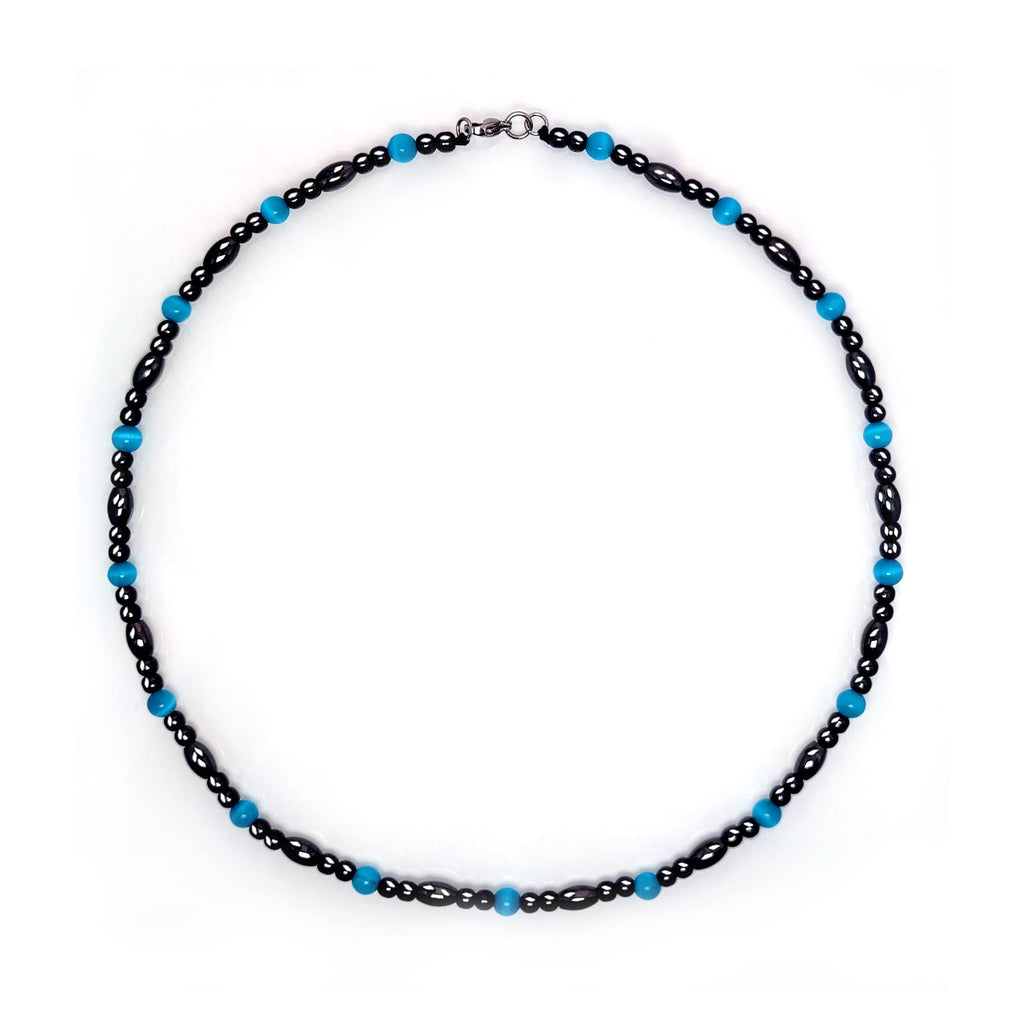 Hion Magnetic Therapy Necklace Hematite Necklace Black Obsidian Aquamarine Magnetic Necklace