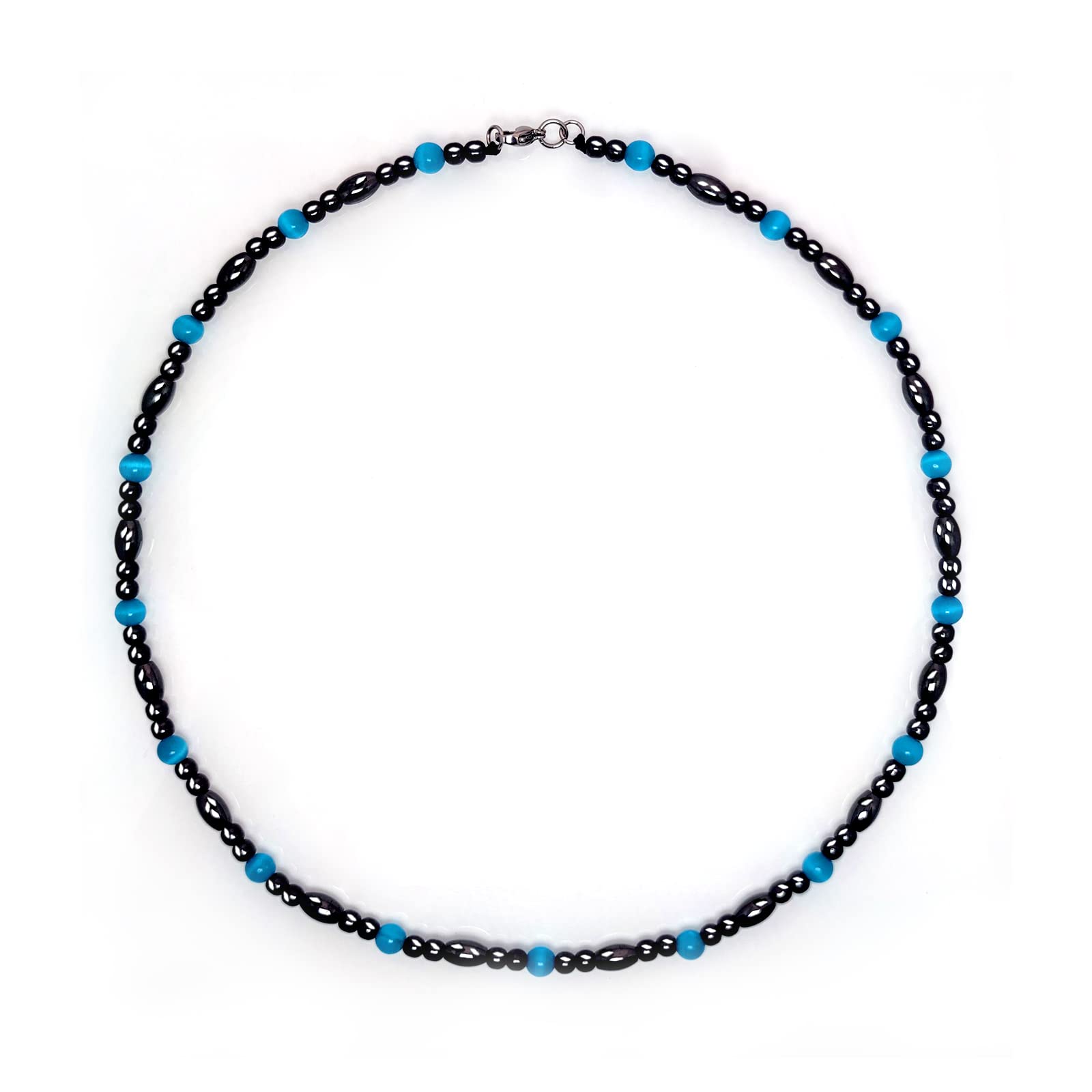 Hion Magnetic Therapy Necklace Hematite Necklace Black Obsidian Aquamarine Magnetic Necklace