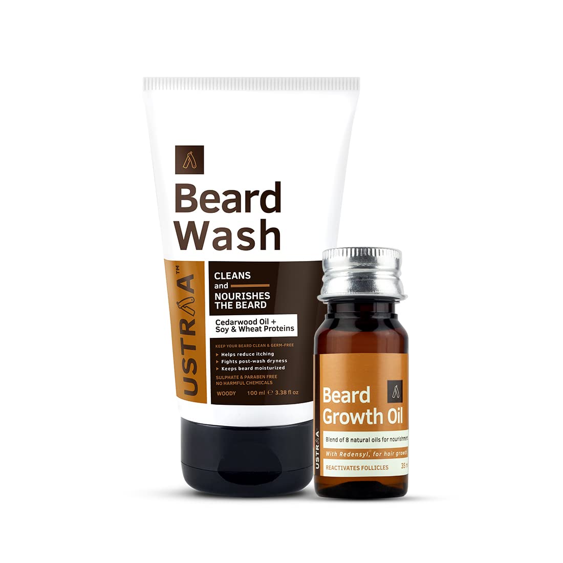 Ustraa Beard Growth Oil  35Ml  With Redensyl And 8 Natural Oils, Moisturizes & Nourishes, No Mineral Oil & Beard Wash Woody  