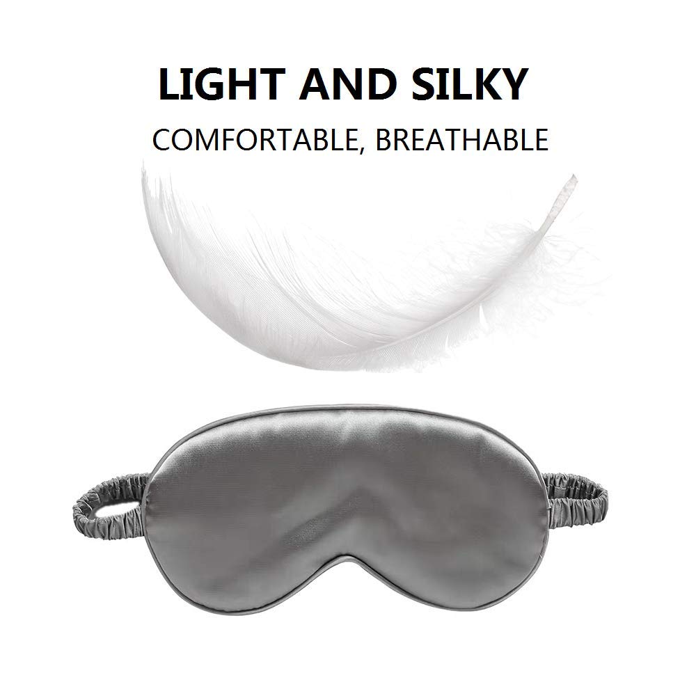 LCBD Silk Satin Sleeping Eye Mask, Silvergrey Sleep Eye Mask Night Blindfold for Women and Men, Soft Breathable Blackout Eyeshad