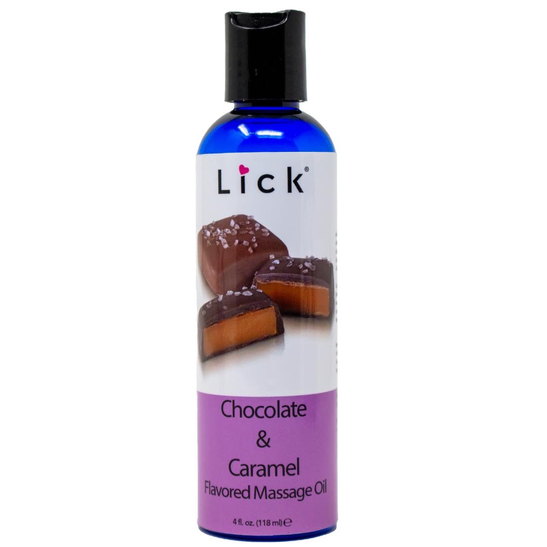 Lick Chocolate and Caramel Massage Oil - Decadent Dessert-Inspired Edible Massage Oil with Almond Oil & Vitamin E, Smooth Glide 