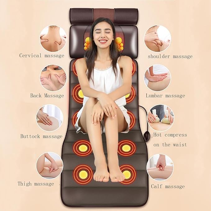 Beloving Full Body Massage Mat with Heat and Vibration, 10-Node Back Massager with Foot Roller & Neck Pillow, Multi-Zone Heating