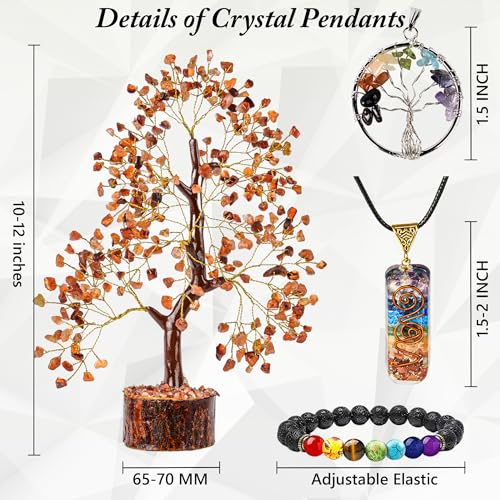Crystal Trees for Home and Office Decoration, Carnelian Chakra Healing Crystals Feng Shui Handmade Trees for Positive Energy, Mo
