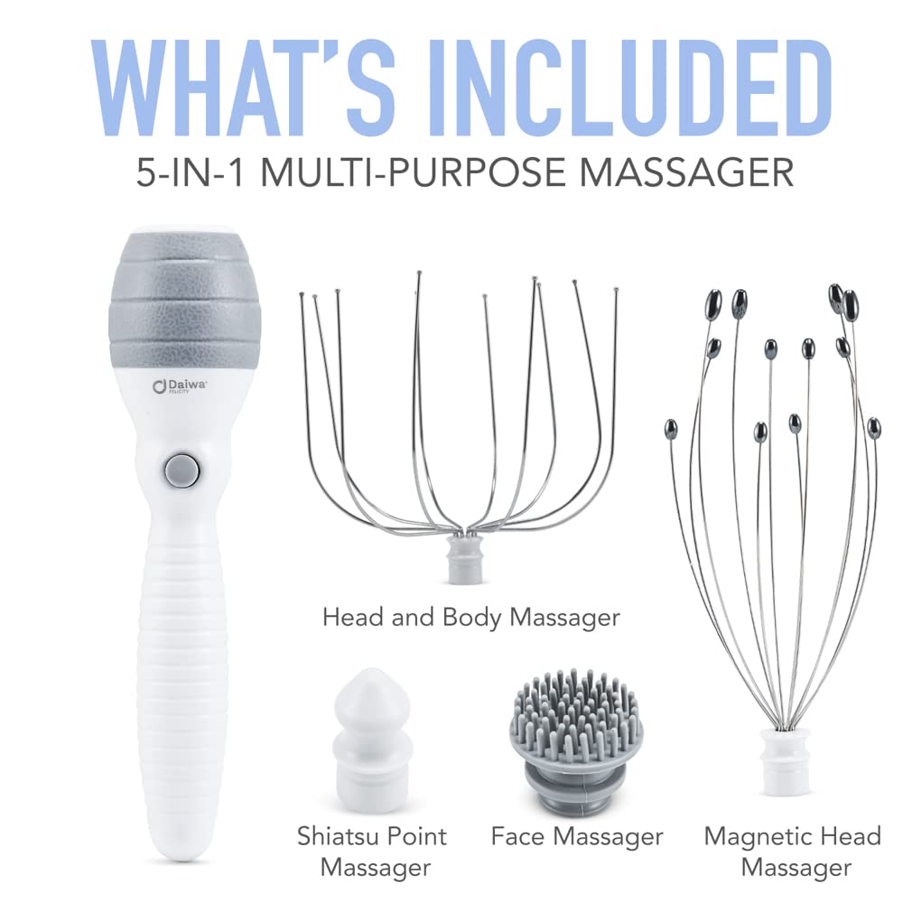 Daiwa Felicity 5-in-1 Electric Vibrating Head Scalp Massager Set [Updated 2019]