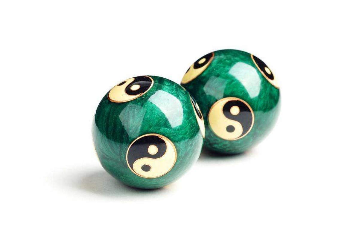 JapanBargain 3298, Chinese Baoding Balls Hand Exercise Therapy Balls Stress Reliefe Balls, Taichi Pattern, Green Color