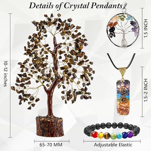 Crystal Tree of Life Tiger Eye Healing Crystal Trees for Home & Office Decoration, Handmade Gem Money Bonsai Trees for Positive