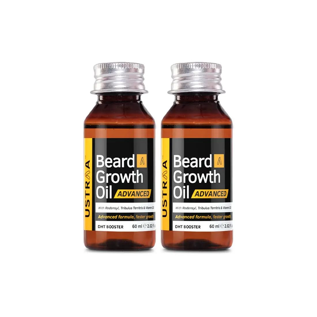Ustraa Beard Growth Oil Advanced  2 X 60Ml  Lab Tested To Increase Beard Growth Rate By 40%, With Redensyl And Dht Booster, No