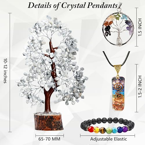 Rainbow Moonstone Crystal Trees for Home Decor, Office Desk Decoration, Chakra Healing Crystals and Stone for Positive Energy, M