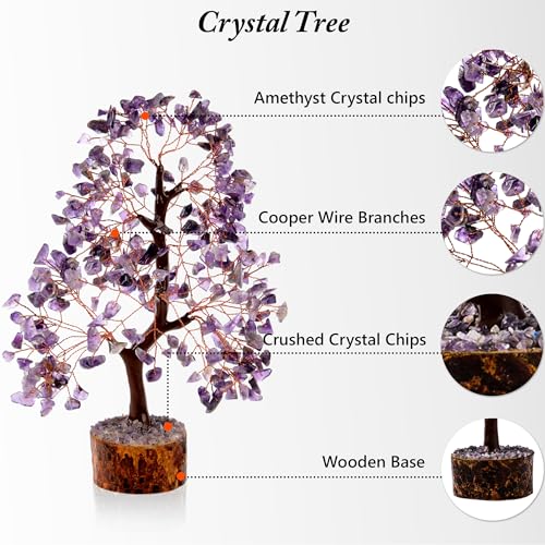 Amethyst Tree of Life Crystal Trees for Home, Office, and Desk Decor - Handmade Bonsai Tree for Positive Energy, Healing & Money