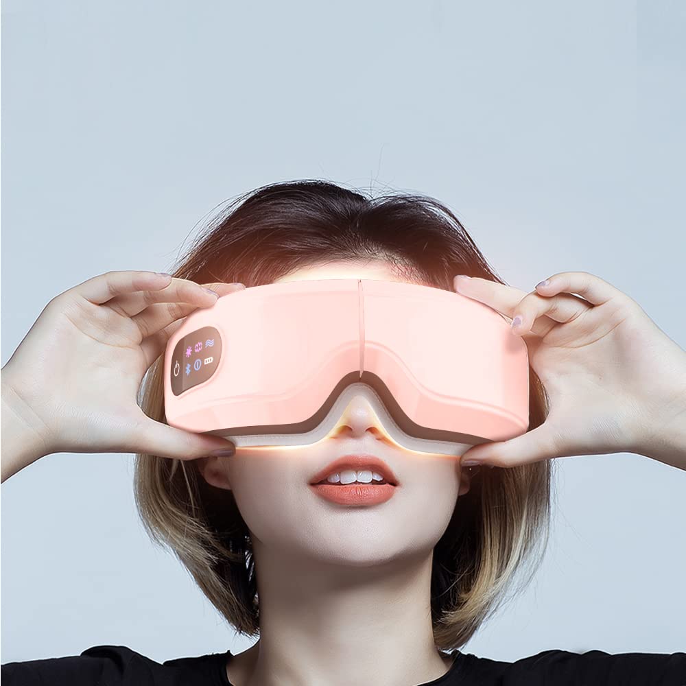 TLINNA Eye Massager with Airbag Kneading,Constant Temperature Hot Compress, Multi-Frequency Vibration and Bluetooth Music (Pink,