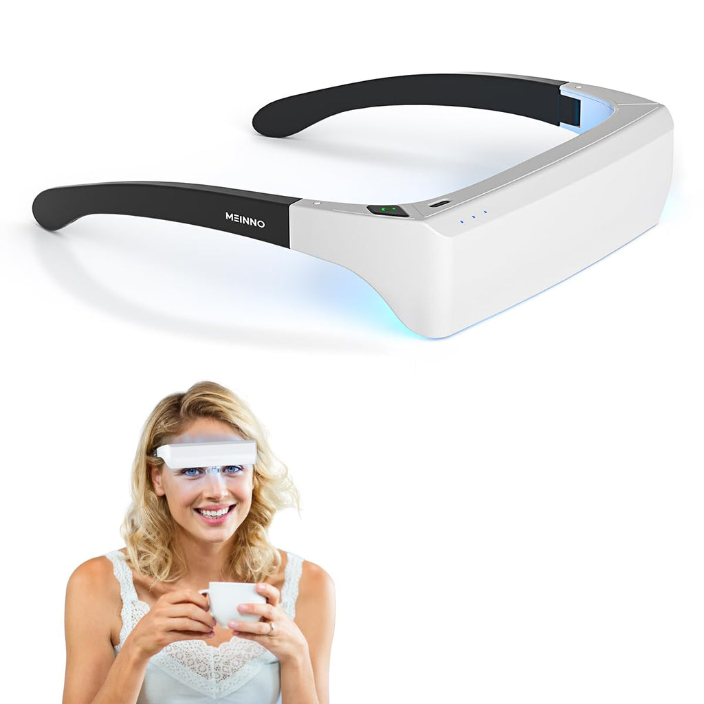 MEINNO Light Therapy Glasses, Blue-White UV-Free Light Therapy Lamp, Portable Daylight Lamp, Wearable Sunlight Lamp, Boost Energ