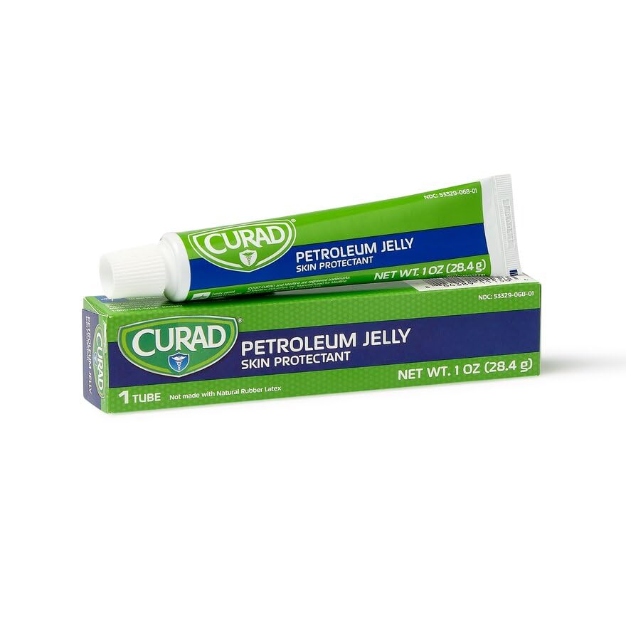 CURAD Petroleum Jelly Skin Protectant, Ointment for Dry Cracked Skin, 1 oz Tube (12 Pack)