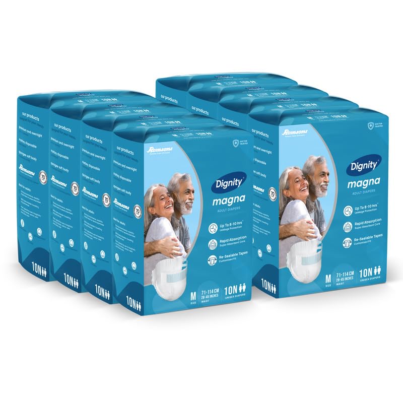 Dignity Magna Tape Style Adult Diapers  M (80 Pieces) With Wetness Indicator And Leakage Protection Upto 810 Hrs.