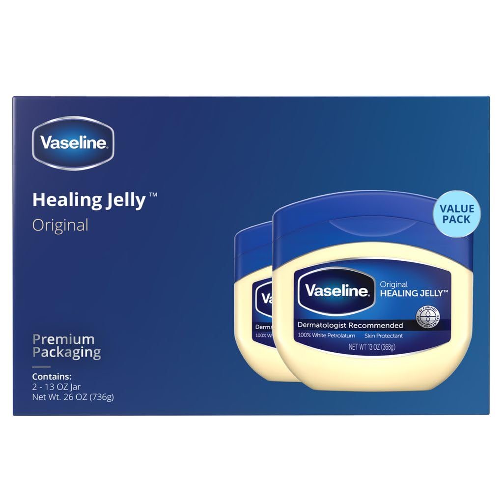 Vaseline 100% Pure Petroleum Jelly, Original Skin Protectant, 13 Oz (Pack of 2)