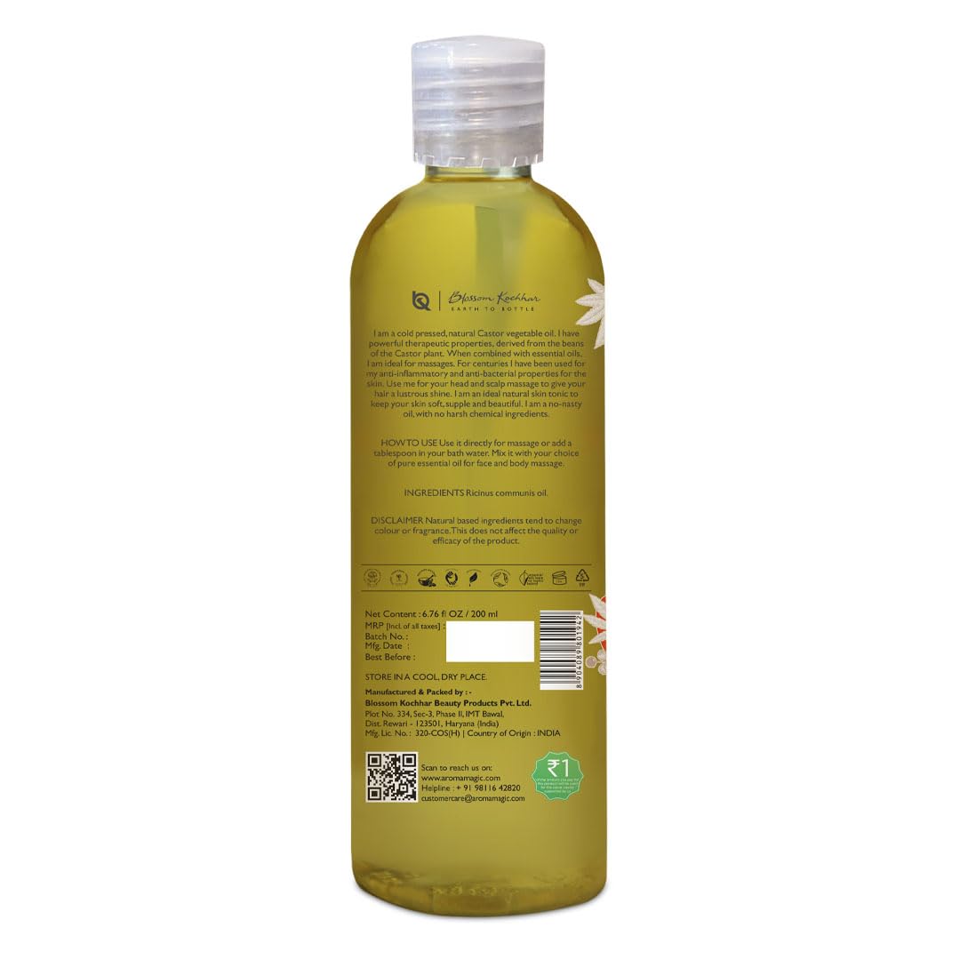 Aroma Magic Organic Castor Oil | Cold Pressed Oil for Hair & Skin | Enhance Eyelashes, Eyebrows & Hair Growth | Reduces Wrinkles