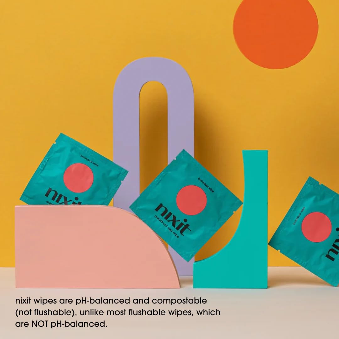 nixit Menstrual Cup Wipes | Feminine Cleansing Wipes for Period Cups & Vulvas | Fragrance-Free | pH Balanced | Biodegradable | P