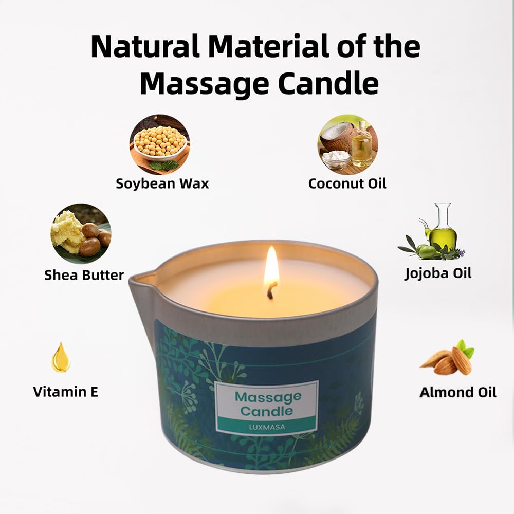LUXMASA Soy Wax Scented Massage Oil Candles for Couples - Warm Body Oil Candle for Therapy -Low Temp Skin Moisturizing Lotion Ca