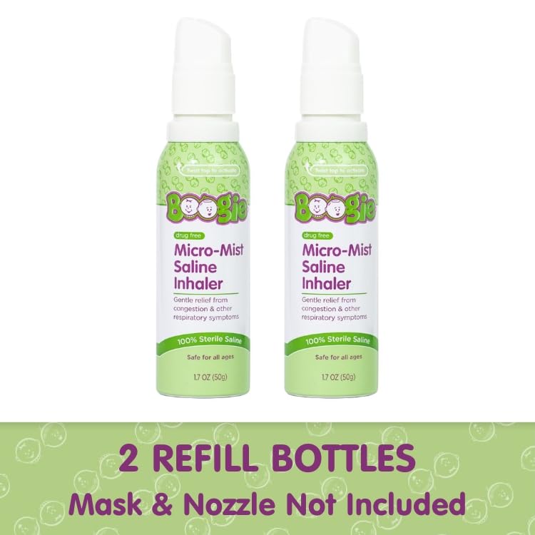 Boogie Micro-Mist Saline Inhaler Refill, 1.7oz Unscented - Pack of 2