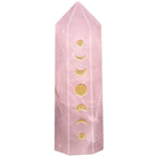Amogeeli Wicca Moon Phase Rose Quartz Point Wand for Reiki Meditation, 6 Faceted Prism Healing Stone Decoration for Home & Offic