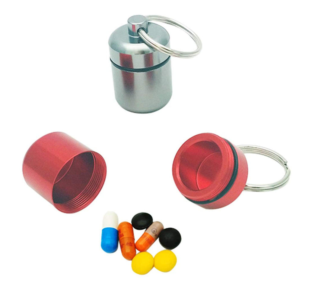 FAYALA 2 Packs Aluminum Pill Bottle Box and Min Aluminum Pill Container Holder Metal Pill Box Case (red and Gray)