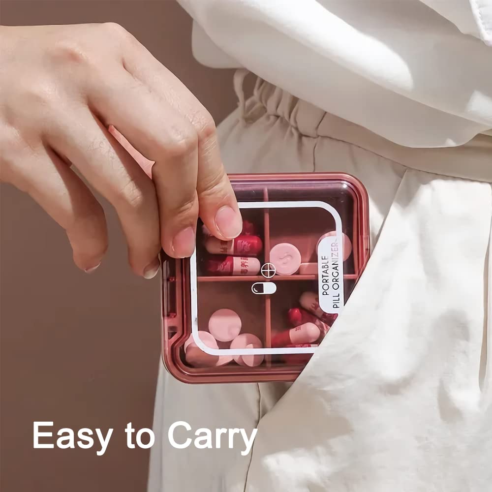 Small Pill Box, BPA Free Pill Case with 4 Large Compartmensts to Hold Vitamins, Moistureproof Portable Pill Box Organiser for Tr
