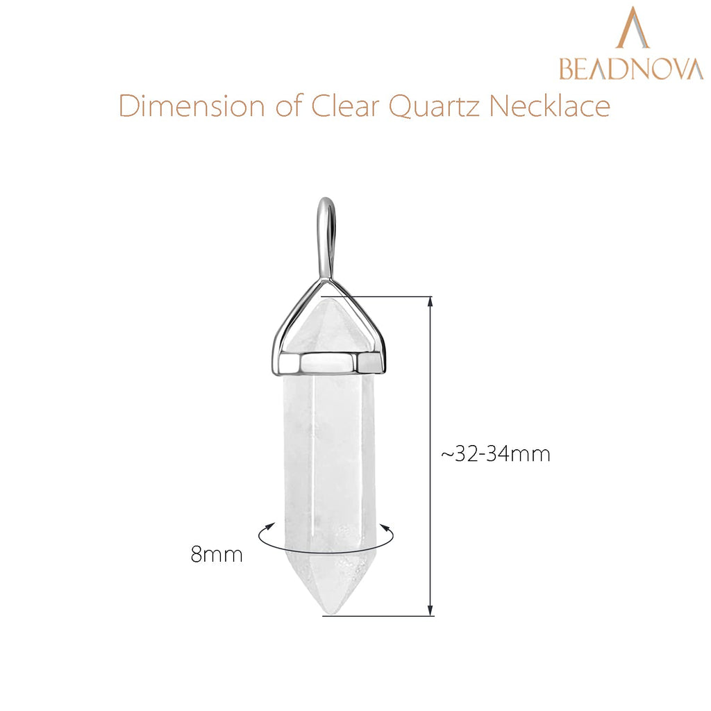 BEADNOVA Natural Clear Quartz Necklaces for Women Crystal Pendant Gemstone Necklace for Spiritual Energy Healing Hexagonal Penda