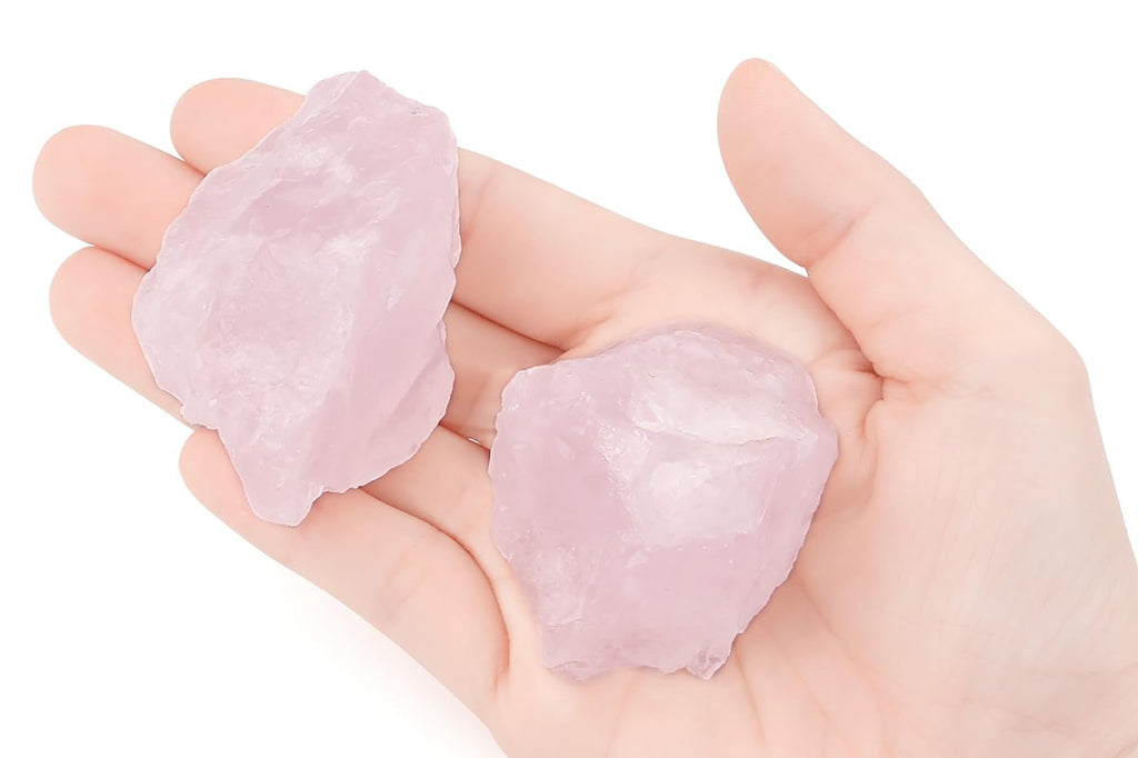 NUKAYAI 2Pcs Rose Quartz Crystals 1.8-2.2'' Large Raw Stones Rough Rocks Healing Crystal for Cabbing Polishing Decoration DIY Wi