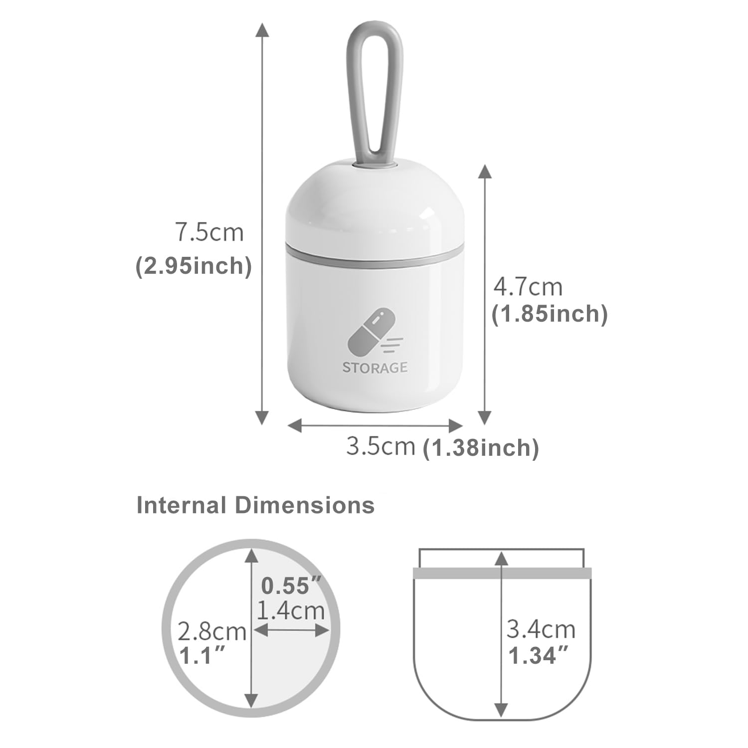 Mini Pill Box, 2-1 Compartments Pill Container with Silicone Lanyard, Daily Portable Pill Case for Pocket, Waterproof Travel Siz